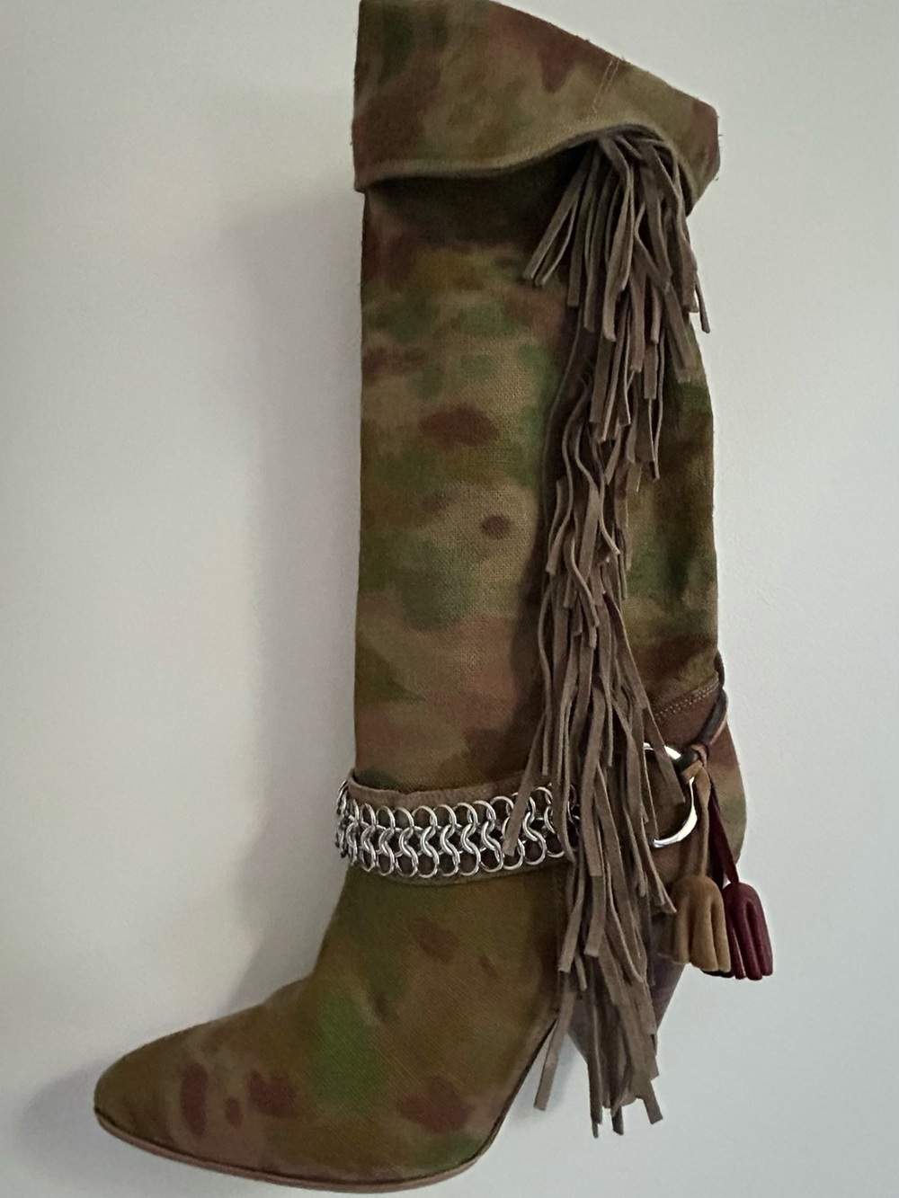 Isabel Marant SS 2010 Canvas ‘Dana’ Suede Fringed Camo Boots with Dust Bags 40